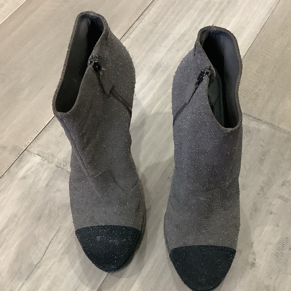CHANEL Sparkling Gray Ankle Boots with Black Toe - Picture 1 of 16